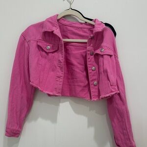 Pink Cropped Denim Jacket